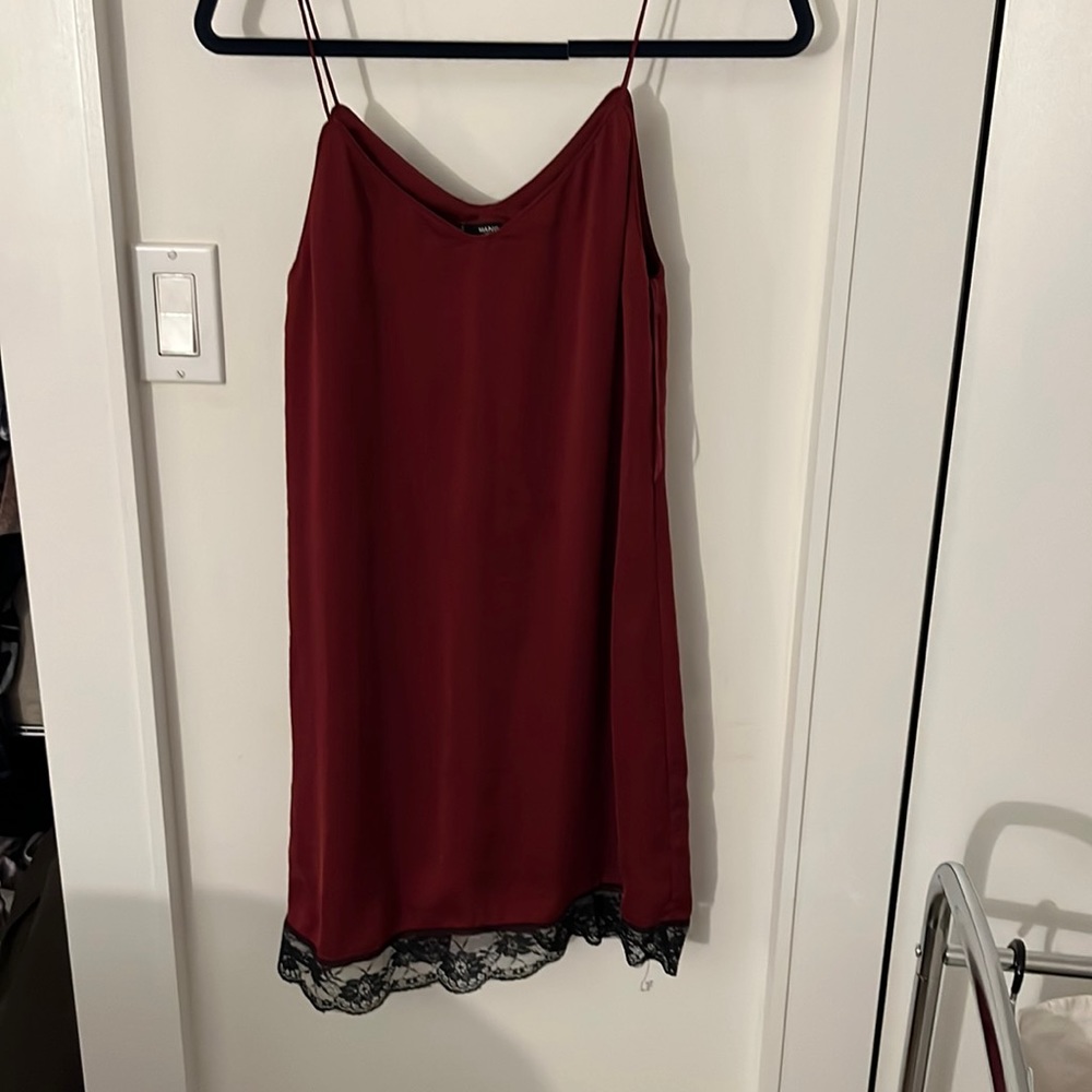 Small mango red satin slip dress